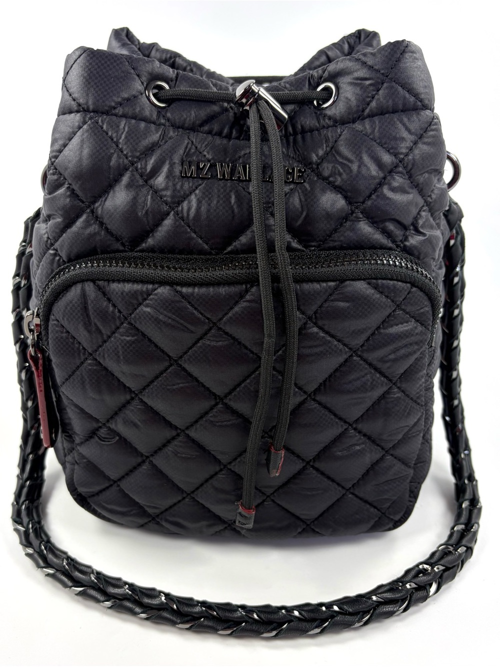 MZ Wallace Crosby Drawstring Bucket Bag Black Quilted Nylon Shoulder Bag
